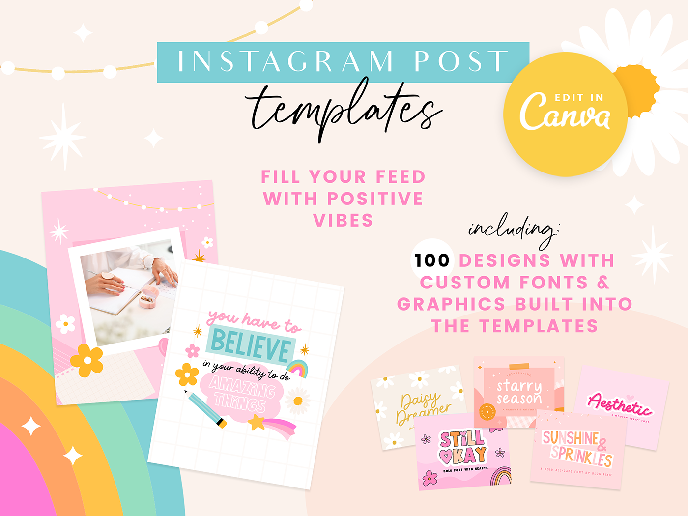 Rainbow Journal Instagram Post Templates - Design Pixie