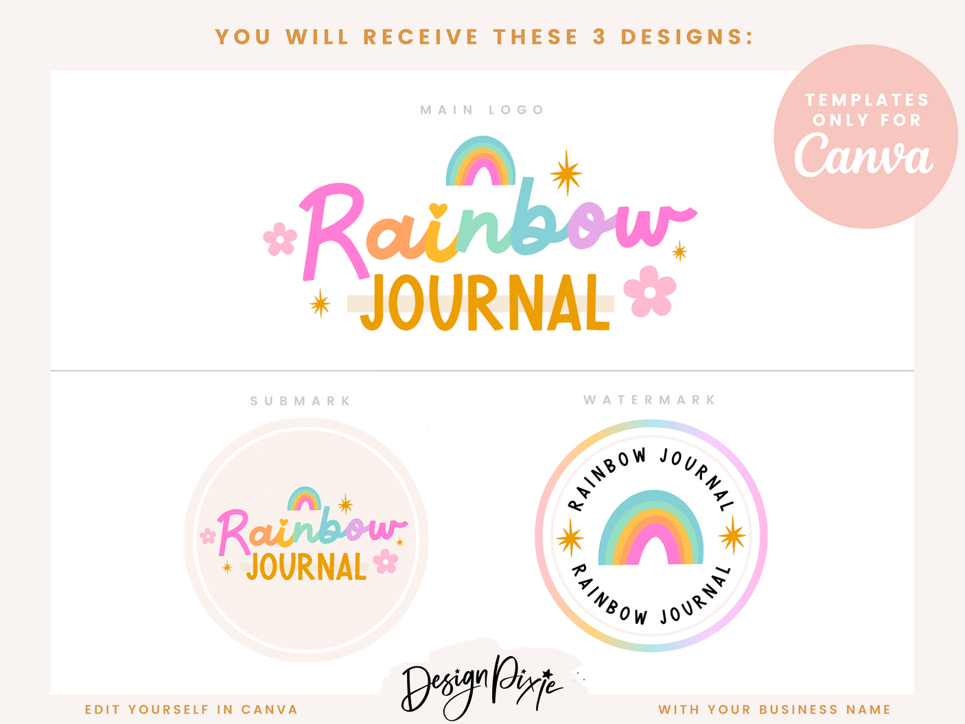 Rainbow Journal Logo Template - Design Pixie