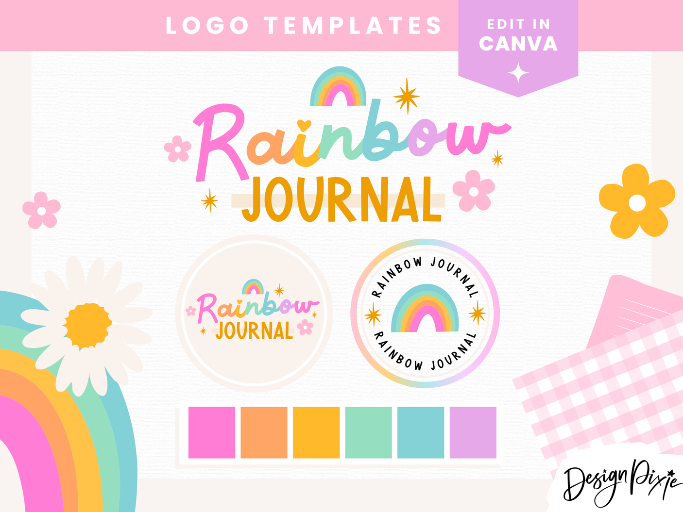 Rainbow Journal Logo Template - Design Pixie