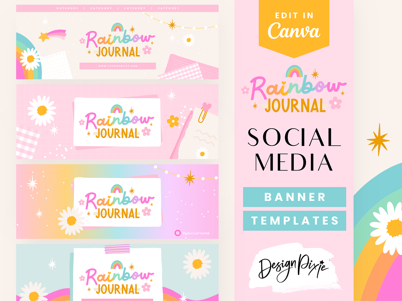 Rainbow Journal Social Media Banners - Design Pixie