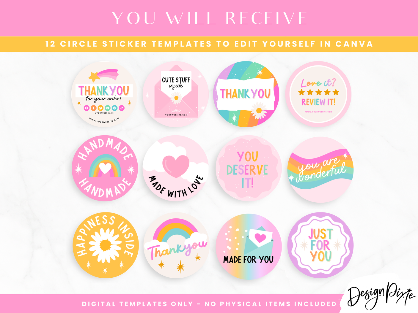 Rainbow Thank You Stickers - Design Pixie