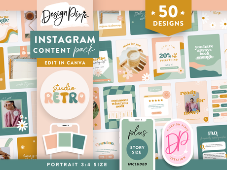 Retro Instagram templates to edit in Canva with groovy seventies branding