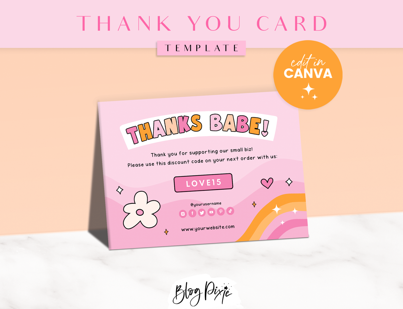 Pink Retro Thank You Card Template - Design Pixie