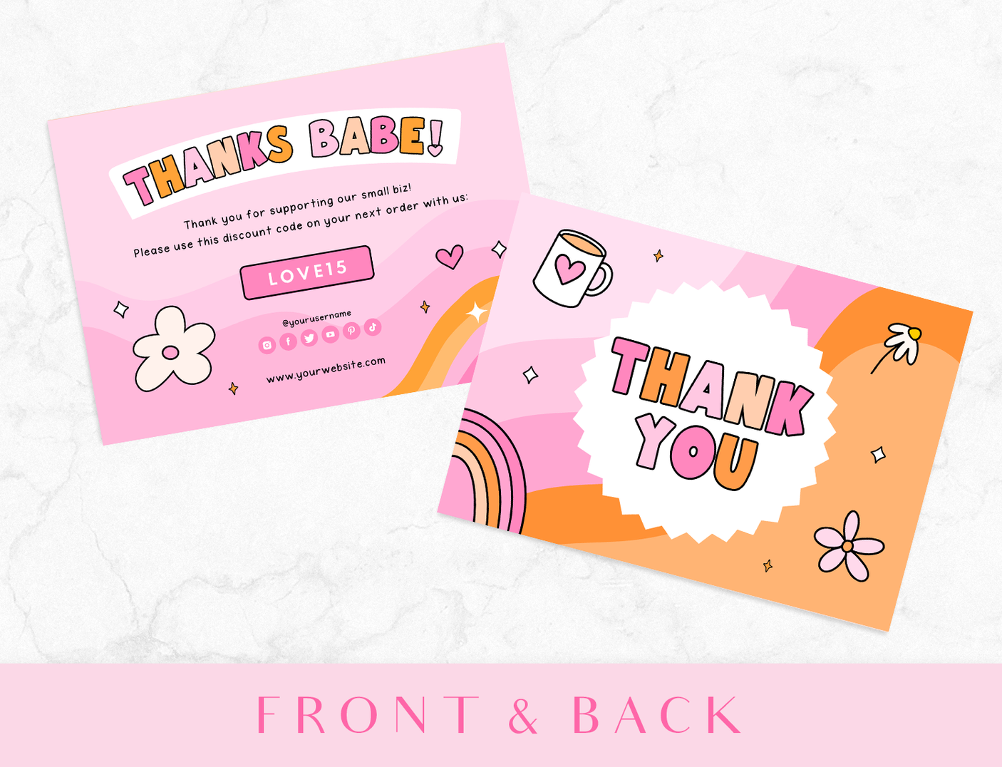 Pink Retro Thank You Card Template - Design Pixie