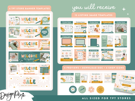 Groovy retro TPT shop kit templates