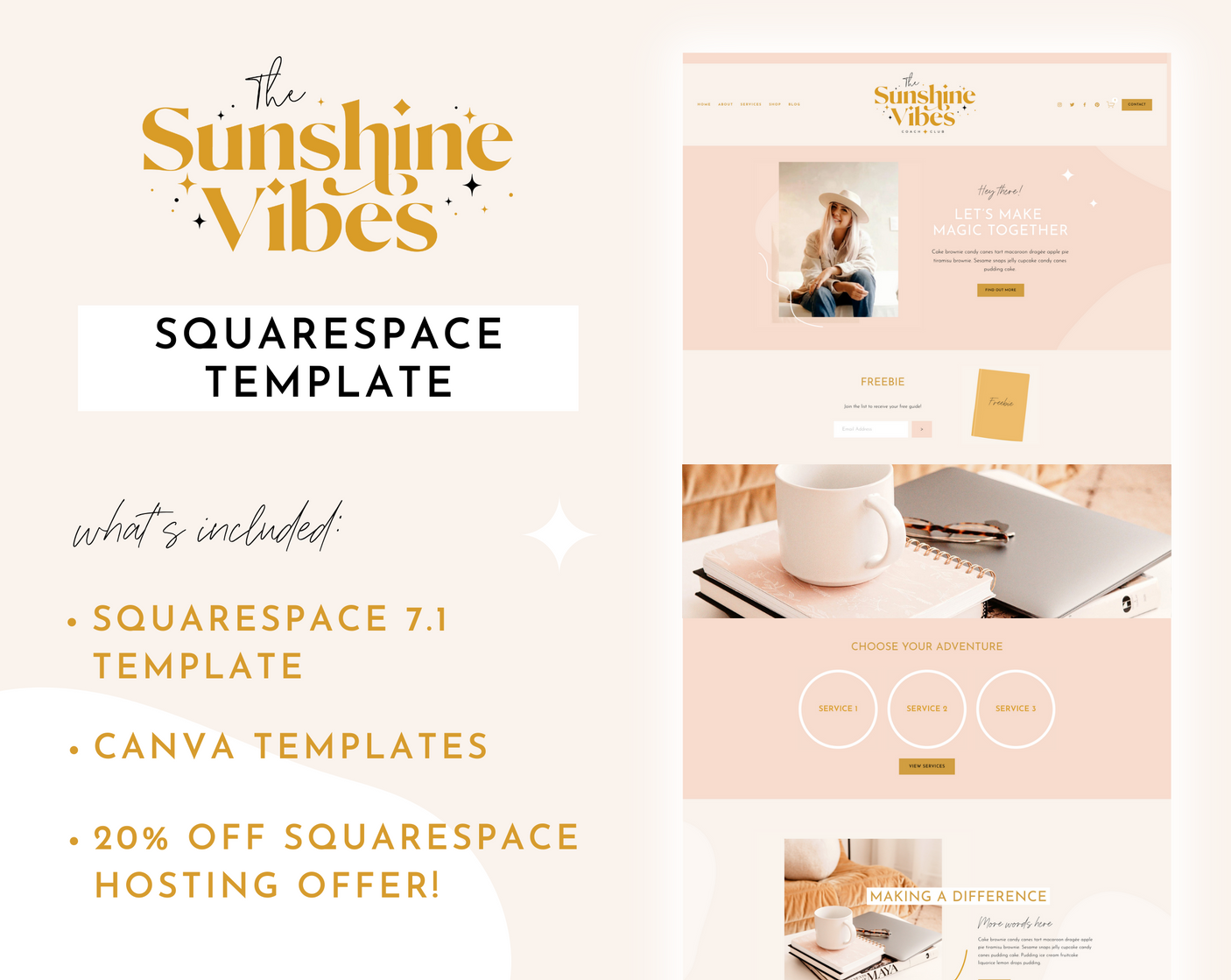 Sunshine Vibes Squarespace Template - Design Pixie