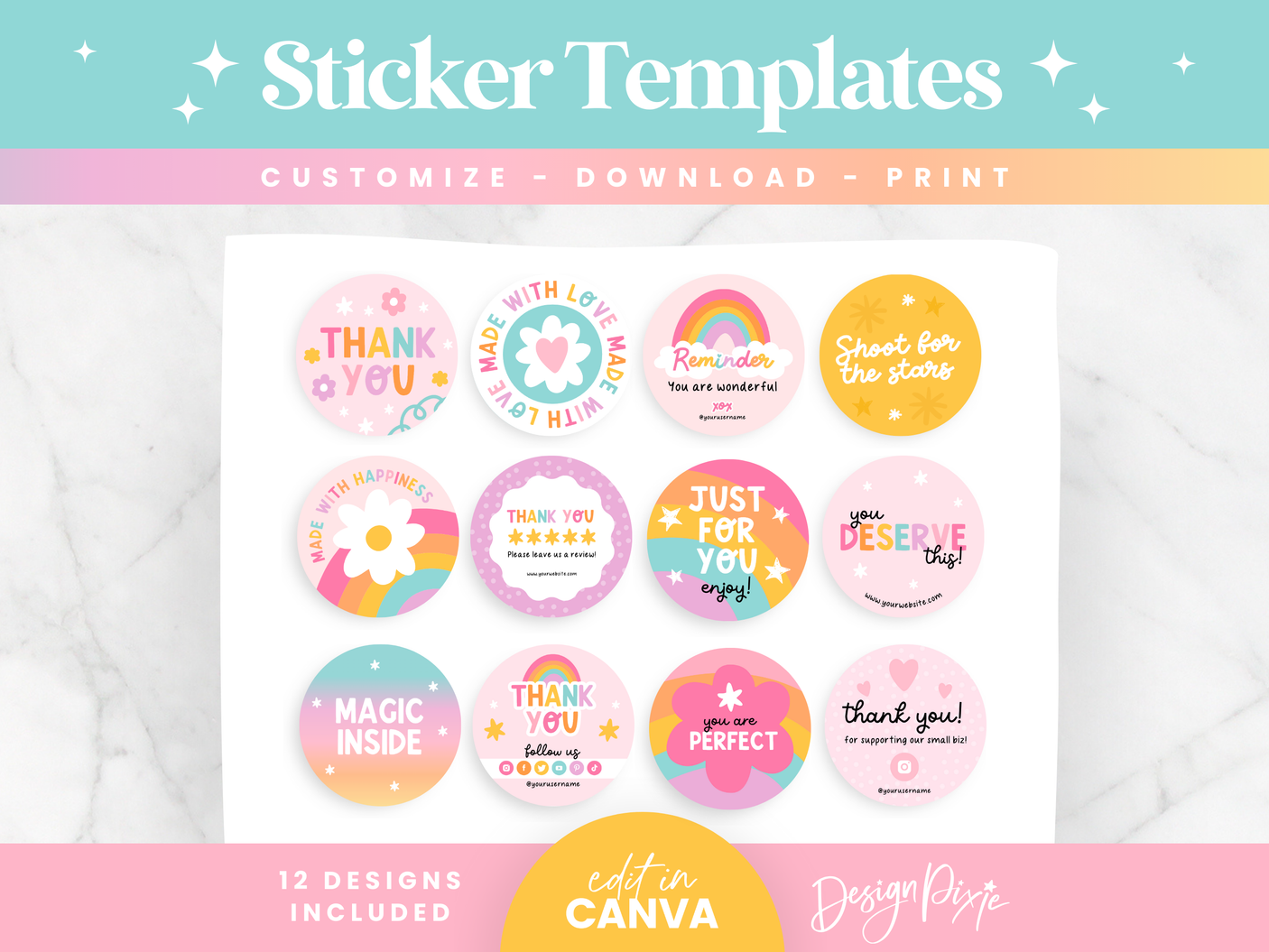 Rainbow Sticker Label Templates - Design Pixie