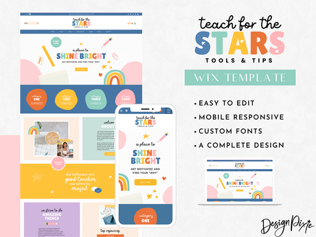 Bright and colorful teacher website design idea featuring a rainbow theme. This Wix website template for teachers is perfect for educators, offering an inspiring educator website design with a playful rainbow identity.