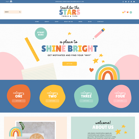 Teacher Website Design - Rainbow Wix Template for Back To School