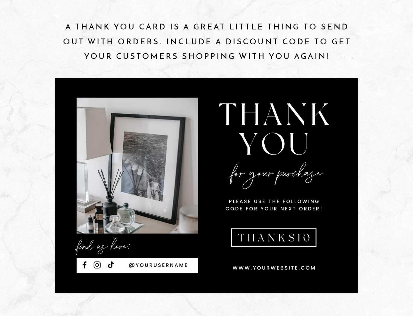 Luxe Black Thank You Card Template - Design Pixie