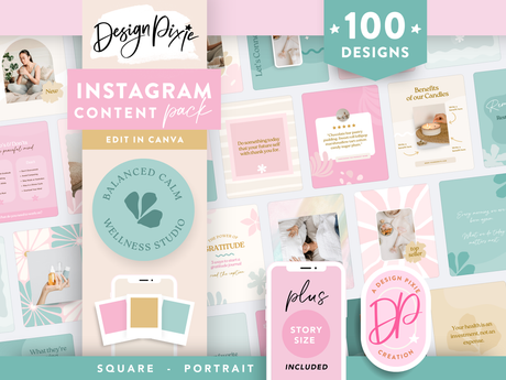 Aesthetic Wellness Instagram Post Templates for Canva - Editable social media graphics with calming colors and modern design.