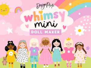 Whimsy Mini Doll Maker - an online dress up game with cute girl illustrations and colourful mix-and-match character pieces